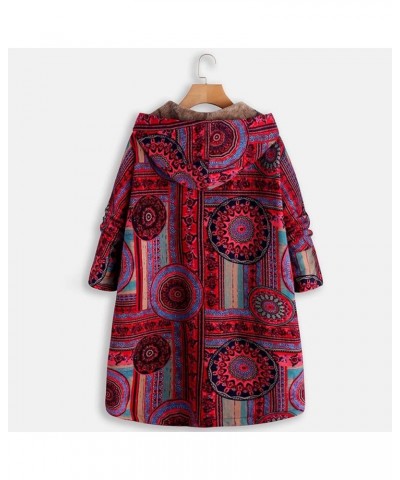 RMXEi Ladies Long Sleeve Zipper Hooded Thick Composite Plush Vintage Flower Print Plus Size Hooded Jacket Wine-3 $20.68 Jackets