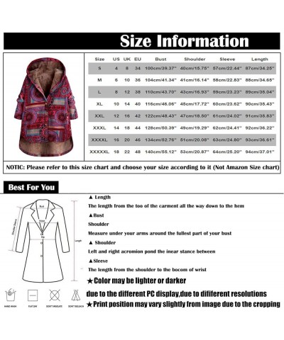 RMXEi Ladies Long Sleeve Zipper Hooded Thick Composite Plush Vintage Flower Print Plus Size Hooded Jacket Wine-3 $20.68 Jackets