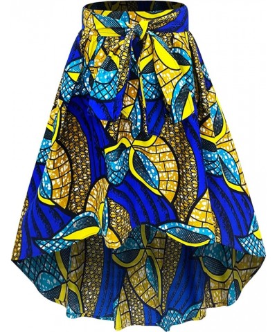 Women African Print Skirt Ankara Skirt with Sash Color D $13.22 Skirts
