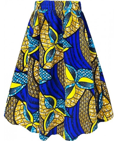 Women African Print Skirt Ankara Skirt with Sash Color D $13.22 Skirts