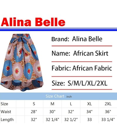 Women African Print Skirt Ankara Skirt with Sash Color D $13.22 Skirts