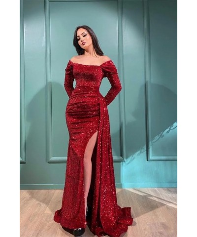 Women's Off The Shoulder Prom Dresses with Slit Sequins Long Sleeves Mermaid Formal Gowns and Evening Dresses Wisteria $41.65...