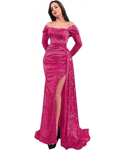 Women's Off The Shoulder Prom Dresses with Slit Sequins Long Sleeves Mermaid Formal Gowns and Evening Dresses Wisteria $41.65...