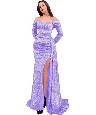 Women's Off The Shoulder Prom Dresses with Slit Sequins Long Sleeves Mermaid Formal Gowns and Evening Dresses Wisteria $41.65...