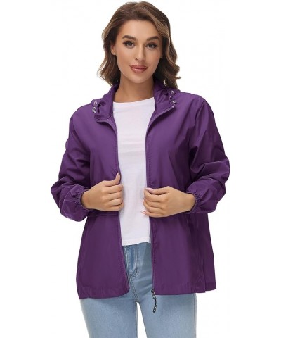 Womens Waterproof Rain Jacket Lightweight Raincoat Packable Hooded Outdoor Windbreaker Purple Raincoat $20.71 Coats