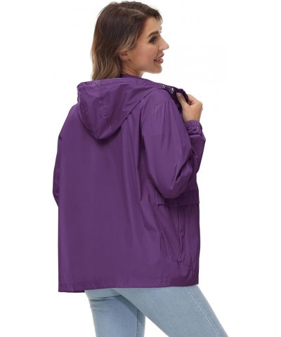 Womens Waterproof Rain Jacket Lightweight Raincoat Packable Hooded Outdoor Windbreaker Purple Raincoat $20.71 Coats