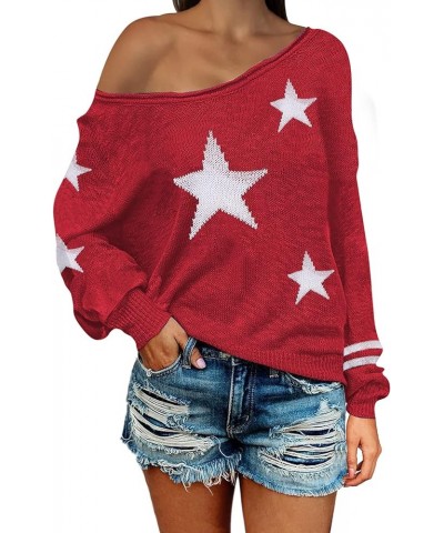 Women's Scoop Neck Long Sleeve Star Pullover Sweater Tunic Tops A-red $14.81 Sweaters