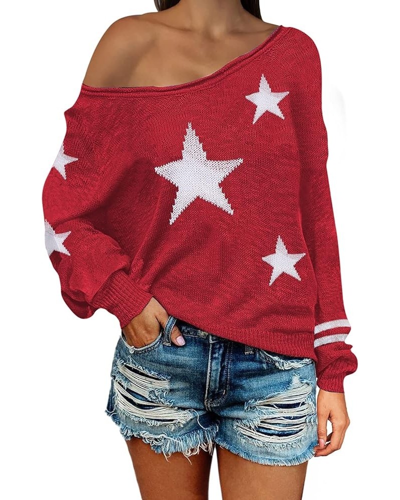 Women's Scoop Neck Long Sleeve Star Pullover Sweater Tunic Tops A-red $14.81 Sweaters