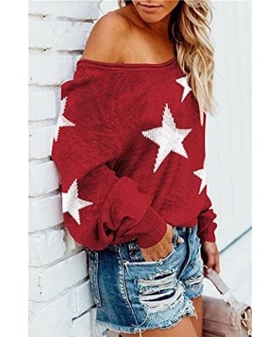 Women's Scoop Neck Long Sleeve Star Pullover Sweater Tunic Tops A-red $14.81 Sweaters