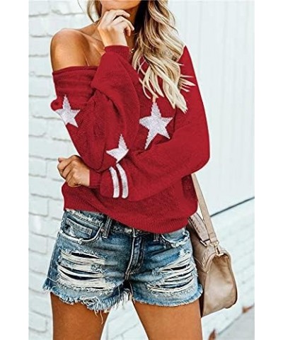 Women's Scoop Neck Long Sleeve Star Pullover Sweater Tunic Tops A-red $14.81 Sweaters