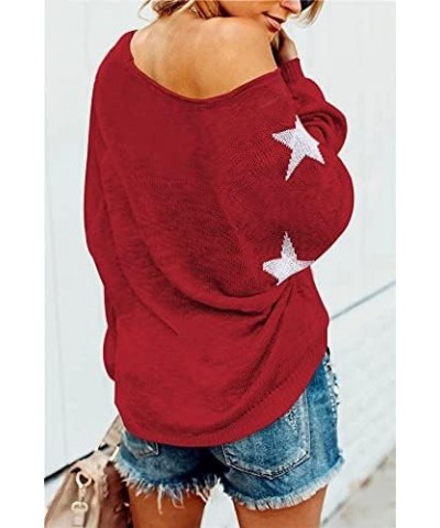 Women's Scoop Neck Long Sleeve Star Pullover Sweater Tunic Tops A-red $14.81 Sweaters