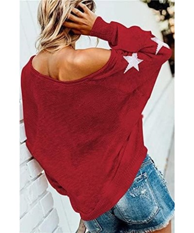 Women's Scoop Neck Long Sleeve Star Pullover Sweater Tunic Tops A-red $14.81 Sweaters