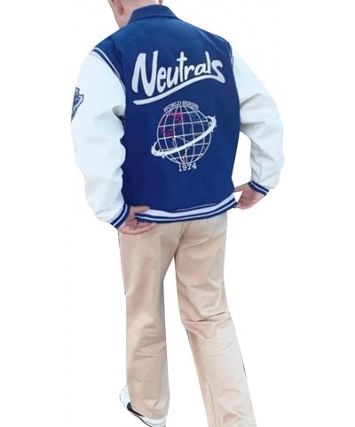 Women's Oversized Baseball Jacket Long Sleeve Bomber Jacket Fashion Letter Embroidered Coat Top Blue White $11.89 Jackets