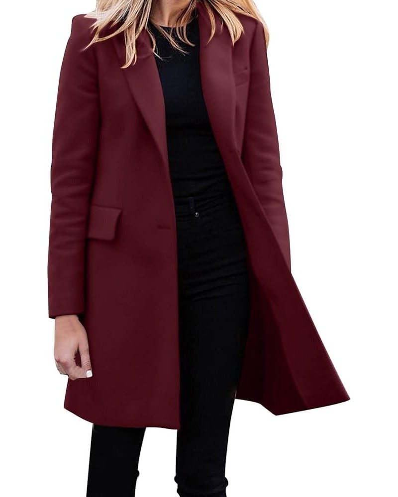 Fall Jackets for Women 2023 Wool Trench Coats for Women Winter Fall Fashion Notch Collar Pea Coats Long Jackets Coats Red $5....