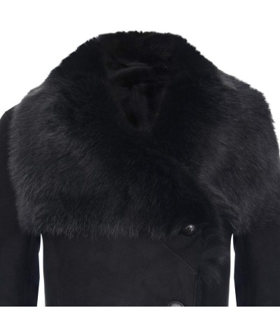 Ladies Warm Black Suede Merino Shearling Sheepskin Coat with Toscana Collar Black $292.60 Coats