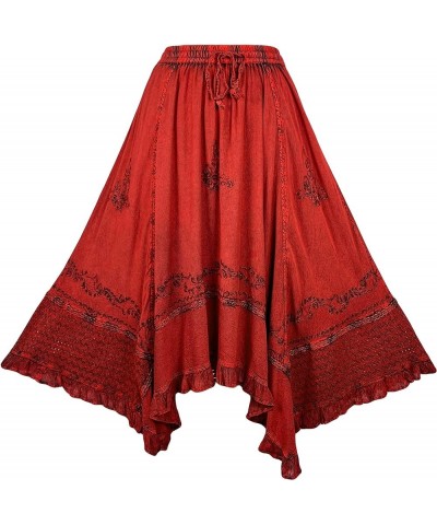 Women's Casual Elegant Flowy Handkerchief Hemline Midi Long Gypsy Embroidered Ruffle Skirt Maxi Plus Size 2X 3X B Red $32.18 ...