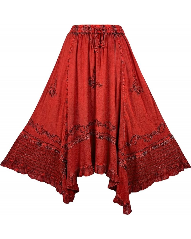 Women's Casual Elegant Flowy Handkerchief Hemline Midi Long Gypsy Embroidered Ruffle Skirt Maxi Plus Size 2X 3X B Red $32.18 ...