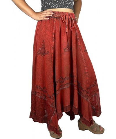 Women's Casual Elegant Flowy Handkerchief Hemline Midi Long Gypsy Embroidered Ruffle Skirt Maxi Plus Size 2X 3X B Red $32.18 ...