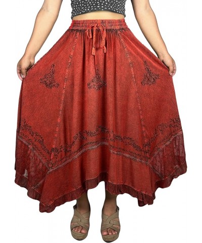 Women's Casual Elegant Flowy Handkerchief Hemline Midi Long Gypsy Embroidered Ruffle Skirt Maxi Plus Size 2X 3X B Red $32.18 ...