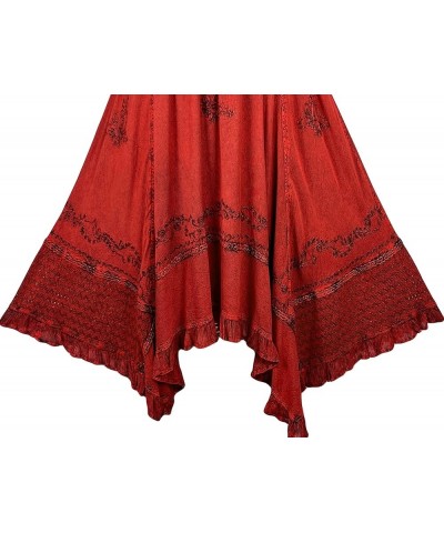 Women's Casual Elegant Flowy Handkerchief Hemline Midi Long Gypsy Embroidered Ruffle Skirt Maxi Plus Size 2X 3X B Red $32.18 ...