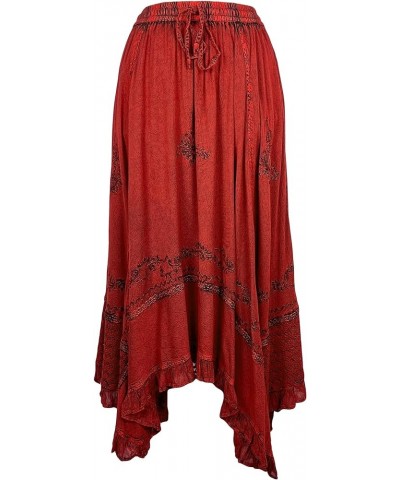 Women's Casual Elegant Flowy Handkerchief Hemline Midi Long Gypsy Embroidered Ruffle Skirt Maxi Plus Size 2X 3X B Red $32.18 ...