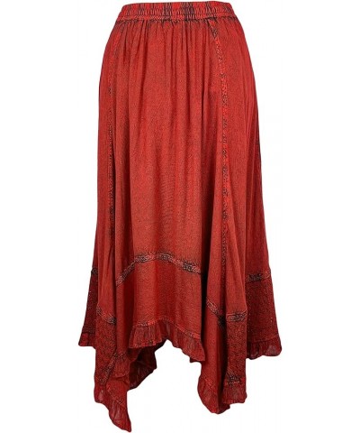 Women's Casual Elegant Flowy Handkerchief Hemline Midi Long Gypsy Embroidered Ruffle Skirt Maxi Plus Size 2X 3X B Red $32.18 ...