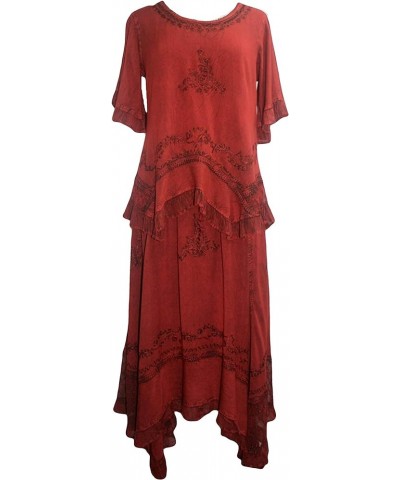 Women's Casual Elegant Flowy Handkerchief Hemline Midi Long Gypsy Embroidered Ruffle Skirt Maxi Plus Size 2X 3X B Red $32.18 ...