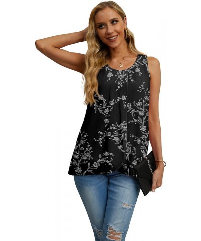 Womens Summer Tank Tops Sleeveless Chiffon Double Layers Blouse Loose Round Neck Casual Shirts 11 White Leaf Black $17.99 Tanks