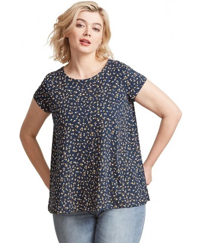Women's Plus Size Trapeze Knit Tee T-Shirt Navy White Ditsy $16.47 Others