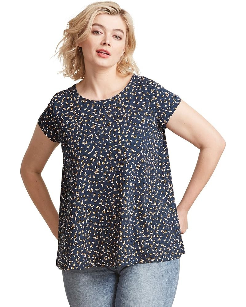 Women's Plus Size Trapeze Knit Tee T-Shirt Navy White Ditsy $16.47 Others