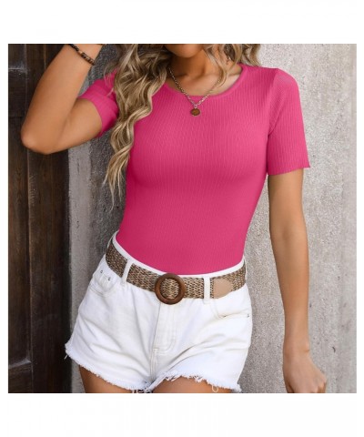 Womens Tops,Y2k Round Neck Slim Fit Backless Crop Shirts Basic Solid Color Knitted Short Sleeved T-Shirt Tunic 2024 02-hot Pi...