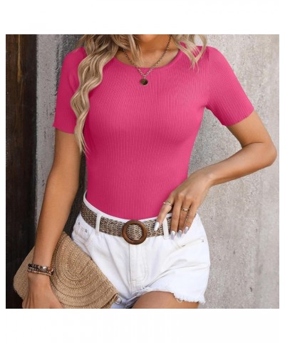 Womens Tops,Y2k Round Neck Slim Fit Backless Crop Shirts Basic Solid Color Knitted Short Sleeved T-Shirt Tunic 2024 02-hot Pi...