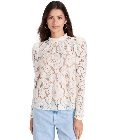 Women's Emma Puff Sleeve Lace Top Ivory Lace $45.07 Blouses