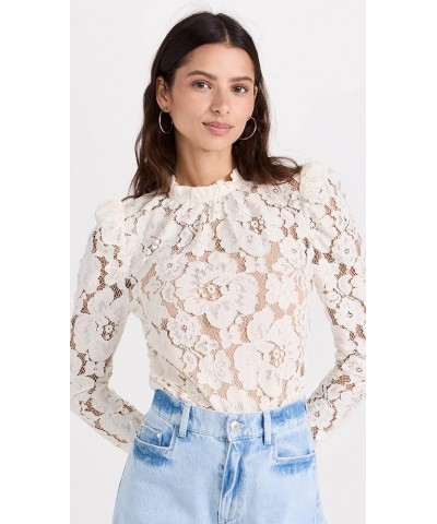 Women's Emma Puff Sleeve Lace Top Ivory Lace $45.07 Blouses