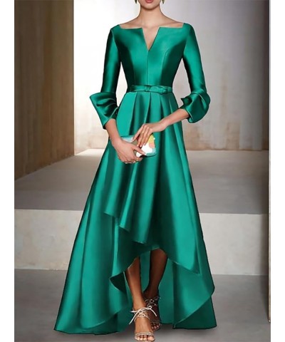 A-Line Evening Gown High Low Elegant Dress Fall Wedding Guest Dress Satin with Bow(s) 2023 LY039 Burgundy $63.45 Dresses