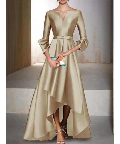 A-Line Evening Gown High Low Elegant Dress Fall Wedding Guest Dress Satin with Bow(s) 2023 LY039 Burgundy $63.45 Dresses