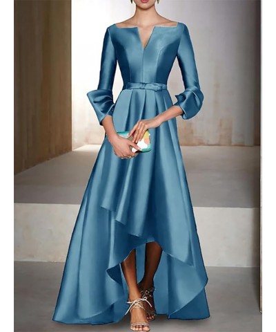 A-Line Evening Gown High Low Elegant Dress Fall Wedding Guest Dress Satin with Bow(s) 2023 LY039 Burgundy $63.45 Dresses