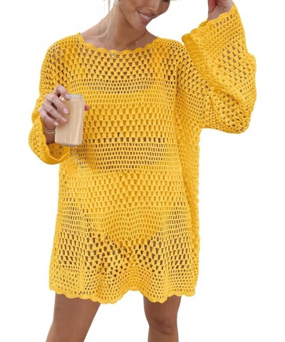 Women Swimsuit Crochet Hollow Out Swim Cover Up Bikini Swimwear Knit Mesh Tunic Beach Dress Dark Khaki $20.50 Swimsuits
