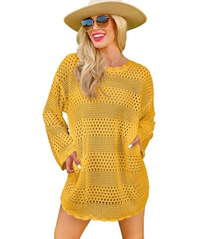 Women Swimsuit Crochet Hollow Out Swim Cover Up Bikini Swimwear Knit Mesh Tunic Beach Dress Dark Khaki $20.50 Swimsuits