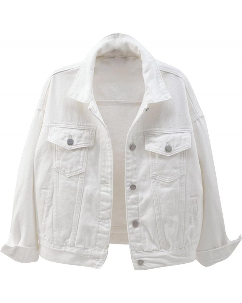 Womens Denim Jacket Western Plain Casual Fall Shacket Collar Button Down Loose Fit Denim Jacket for Women 2024 6-155 White $8...