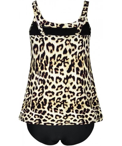 Women's Tankini Swimsuits Tummy Control Two Piece Bathing Suits Loose Fit Flowy Tankini Top Swimwear with Shorts Leopard Patt...