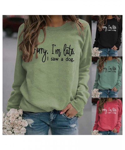 Sorry I'm Late I Saw A Dog Sweatshirt Women Funny Dog Lover Sweatshirts Casual Crew Neck Long Sleeve Dog Mom Graphic Tops Sor...