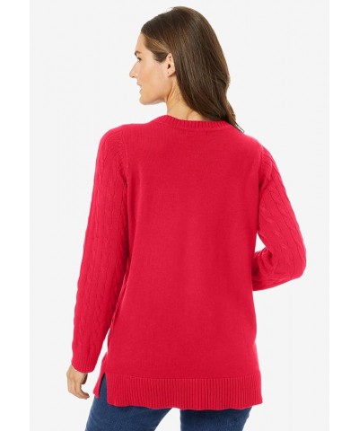 Women's Plus Size Cable Knit V-Neck Pullover Sweater Emerald $23.10 Sweaters