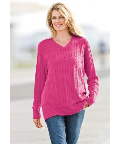 Women's Plus Size Cable Knit V-Neck Pullover Sweater Emerald $23.10 Sweaters