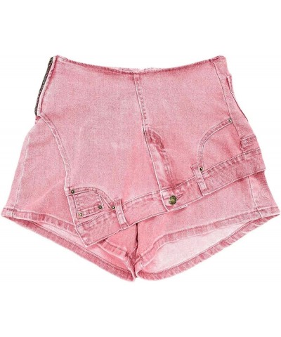 Jean Shorts Womens Low Rise Curvy Stretchy Irregular Denim Shorts for Women Juniors Casual Summer Trendy Pink $15.20 Shorts