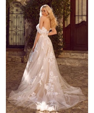 Wedding Dresses for Bride 2023 V Neck Lace Appliques Beaded Straps Bridal Gown for Women D-ivory $50.35 Dresses