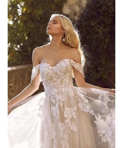 Wedding Dresses for Bride 2023 V Neck Lace Appliques Beaded Straps Bridal Gown for Women D-ivory $50.35 Dresses