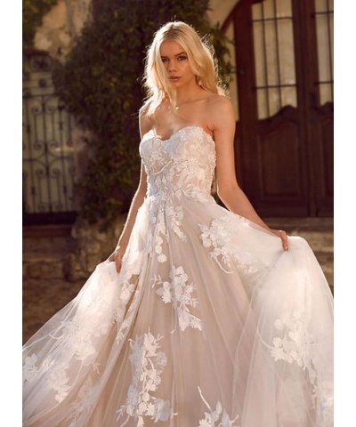 Wedding Dresses for Bride 2023 V Neck Lace Appliques Beaded Straps Bridal Gown for Women D-ivory $50.35 Dresses