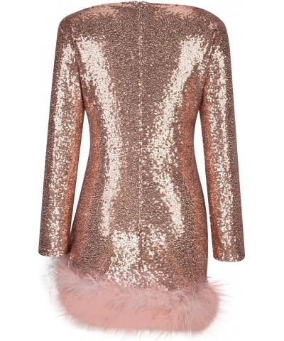 Women's One Shoulder Long Sleeve Sequin Feather Dresses Sexy Glitter Bodycon Mini Cocktail Party Club Dress 03 Pink $25.37 Dr...
