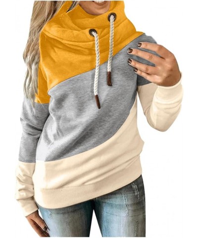 Womens Cowl Neck Pullover Hoodie, Casual Color Block Long Sleeve Drawstring Sweatshirt Jumper Tunic Tops Plus Size S-5XL 01-y...